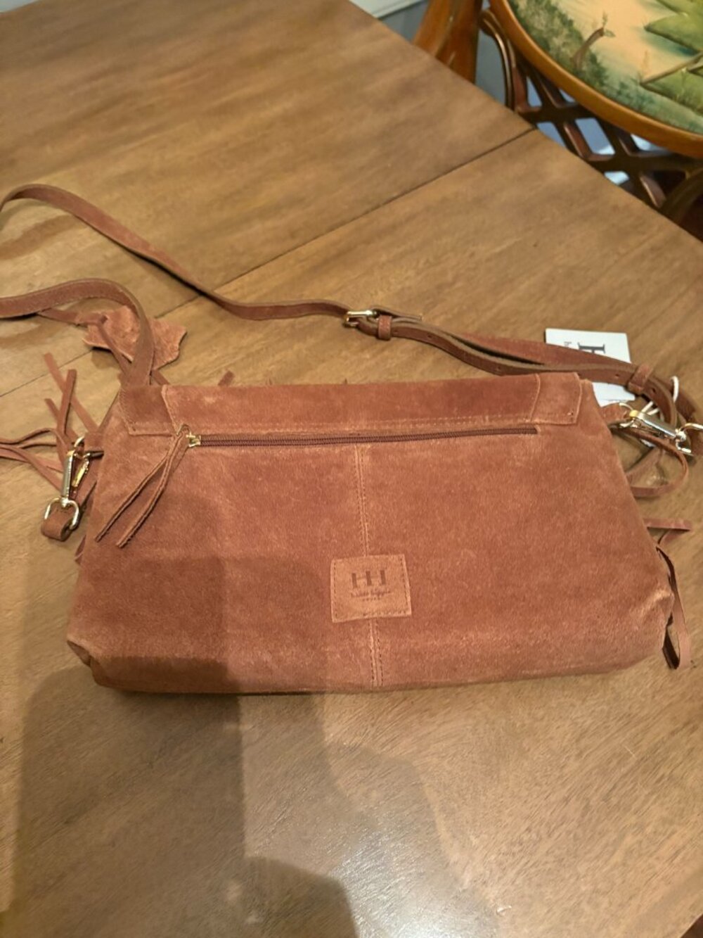NWT Haute Hippie Boho Suede Fringe Cross Body Bag in Rich Brown. - Picture 10 of 15